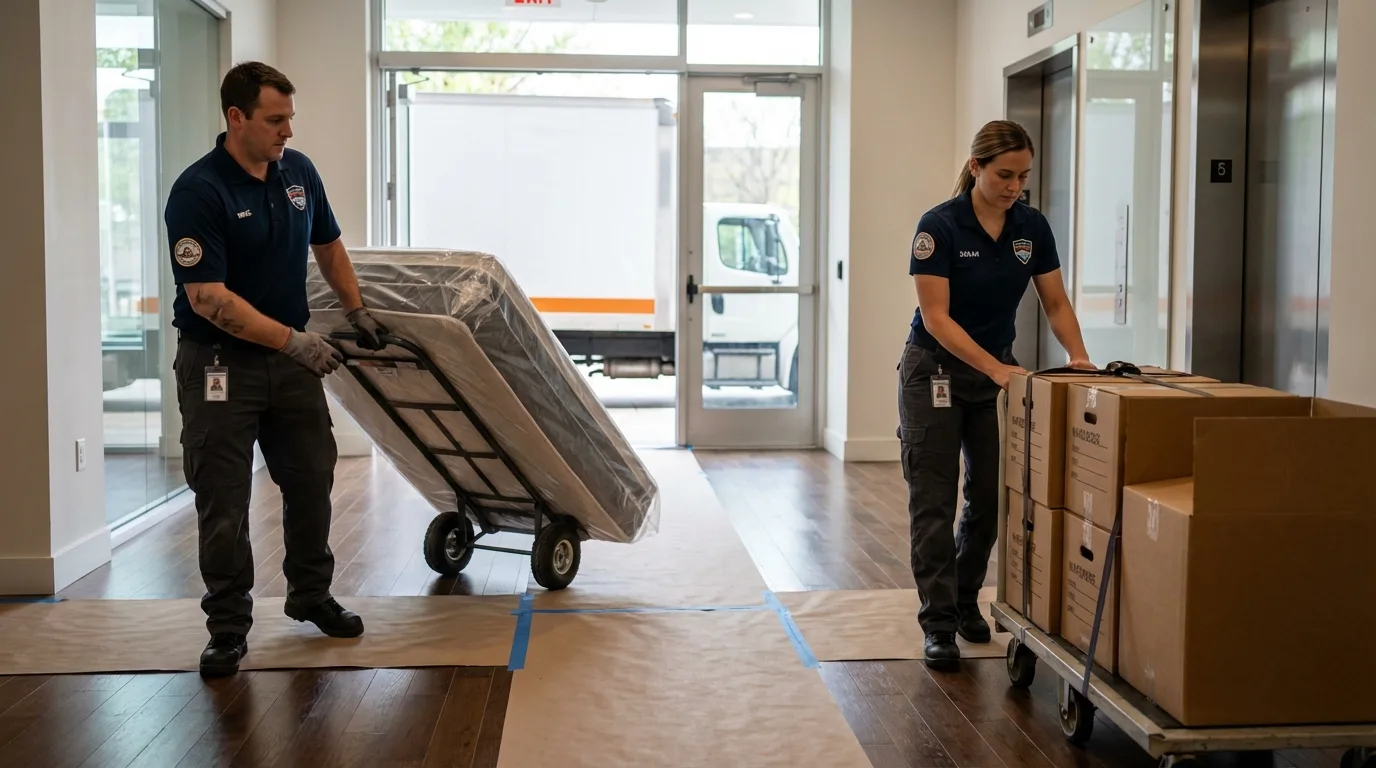 Professional apartment movers loading elevator in Groveport, OH